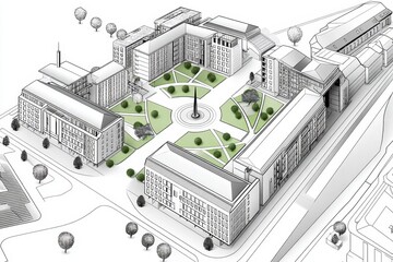 Minimalist line map of a planned urban layout