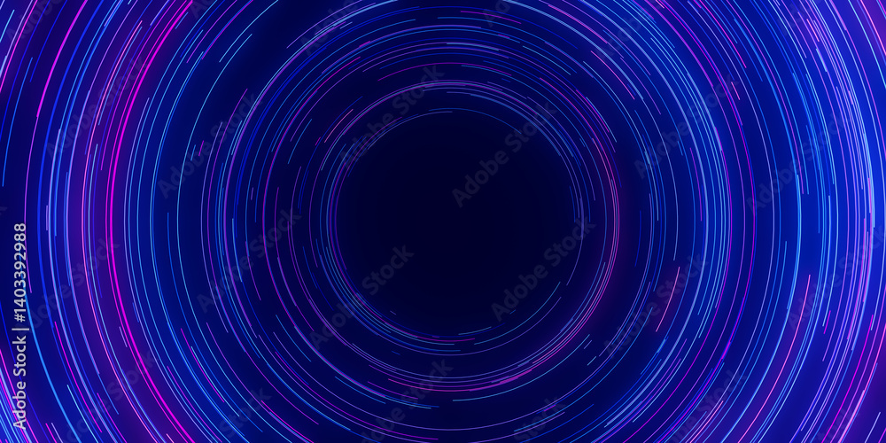 Poster Circular data light speed flow. Abstract round digital data stream of quantum computing. Cyberspace of qubit trail waves with DOF. Modern tech information transmission.