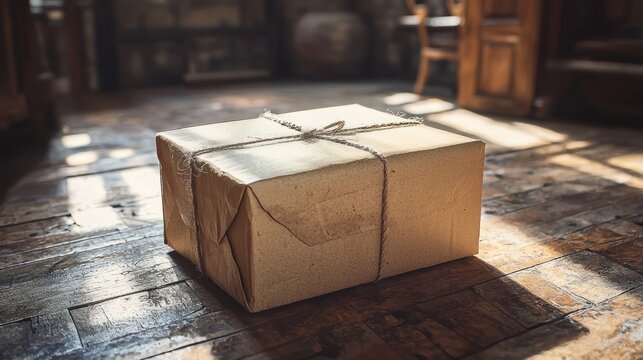 Mysterious Package on Wooden Floor