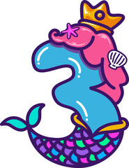 Colorful mermaid cartoon illustration number 3
