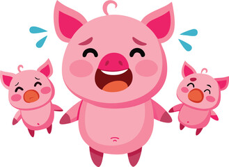 A set of pink pig emojis: embarrassed (sweat), greedy (drool), happy, bashful, dancing