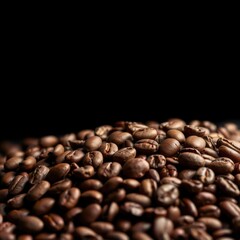Rich brown coffee beans, close-up view against dark backdrop, aroma, arabica, still life