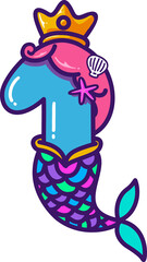 Colorful mermaid cartoon illustration number 1