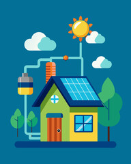 Fototapeta premium An innovative residential heating system that combines solar power and thermal energy storage ensuring warmth even during cloudy days.. Vector illustration