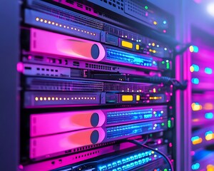 Server Rack with Data Center, Network, and Tech.