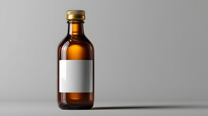 Fototapeta premium Elegant brown glass bottle of beer with a blank white label placed on a rustic wooden surface in soft lighting
