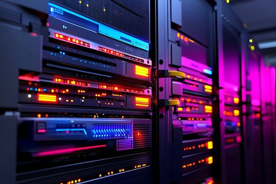 Server Rack Room Lit Up