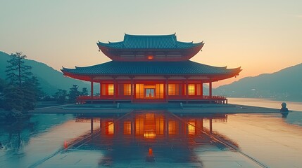 Fototapeta premium Serene Sunset at the Japanese Temple