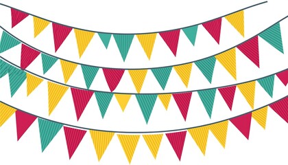 Colorful Festive Bunting Flags in Red, Yellow, and Teal for Celebration and Decoration Events