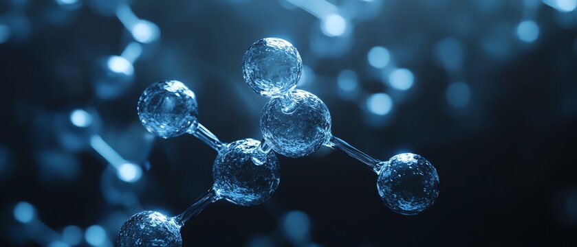 PFOS molecule C8HF17O3S, molecular structure visualization, ball and stick chemical model, 3D render on black background, scientific concept art