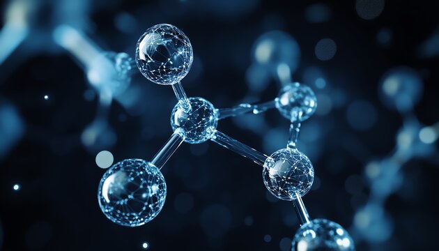 Highresolution 3D illustration of PFOS molecule, formula C8HF17O3S, ball and stick model, molecular structure on dark black background