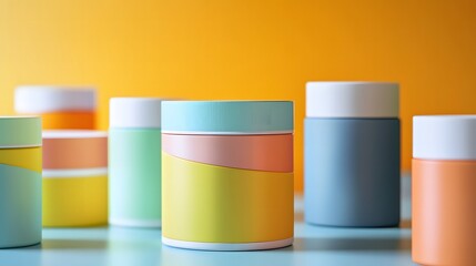 A close-up of a group of colorful pill caps showcasing recyclable containers for sustainable health solutions