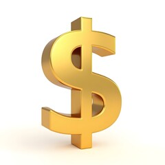 Golden Dollar Sign 3D Illustration - Shiny Wealth Symbol on White Background