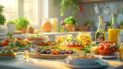An exquisite table arrangement featuring a variety of colorful foods for a stunning culinary presentation