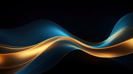 Abstract dynamic blue and golden wavy background. Generate AI image