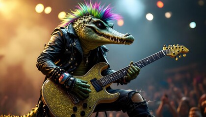 Rockstar Alligator Playing Guitar on Stage