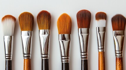 A row of makeup brushes with different colors and sizes