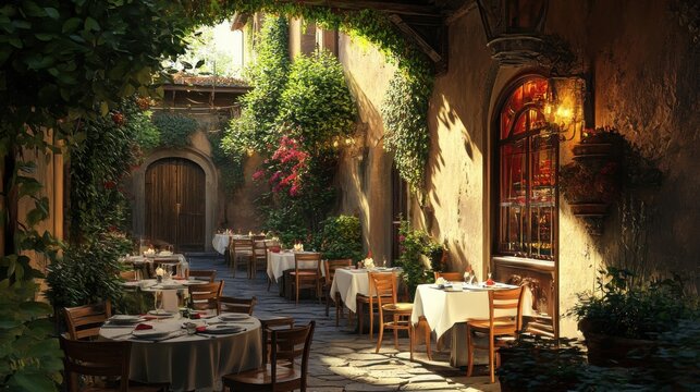 Fototapeta Charming Traditional Trattoria in Florence: A Taste of Tuscany's Mediterranean Heritage