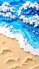 Obraz premium Stunning Paper Art Ocean Waves Crashing on Sandy Beach