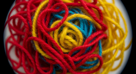 Colorful Knotted Yarn Ball Close-Up