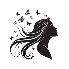 Elegant Beauty Girl Silhouette with Butterflies &ndash; Vector Illustration