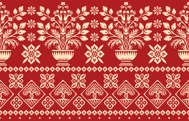 Abstract Paisley Traditional Scribble Style Hand Drawn Ikat Seamless Vector Pattern Trendy Fashion Colors Perfect for Allover Fabric Print or Wall Paper Damask Ethnic Concept Bright Orange White Tones