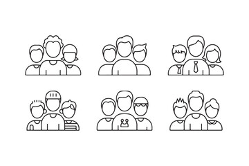 Simple Line Icons of Diverse Groups of People
