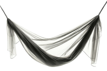 Elegant gray hammock gently swaying peaceful relaxation soft fabric studio shot black background