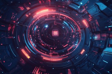 Obraz premium A Futuristic Circular Technological Interface Depicting Advanced Systems