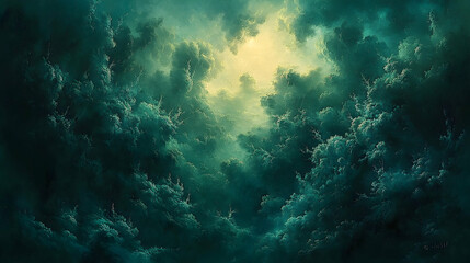 Fototapeta premium Dramatic Sky with Dense Clouds and a Glimmer of Light Breaking Through the Darkness