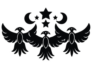 Obraz premium Tribal eagle with eyes replaced by stars, wings stretched across a crescent moon