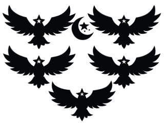 Obraz premium Tribal eagle with eyes replaced by stars, wings stretched across a crescent moon