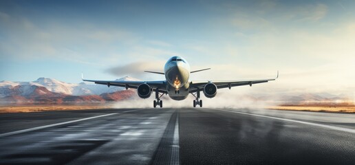 Naklejka premium A big airplane take off from the airport to the sky at sunny view. Generate AI image