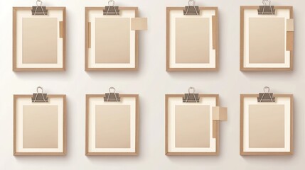 Nine neutral-toned square frames with clips and washi tape.