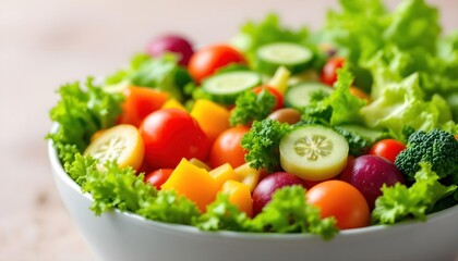 Fresh Garden Salad with Colorful Vegetables in a White Bowl