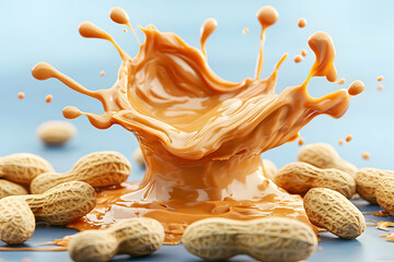 Peanut Butter Splash with Roasted Peanuts: Delicious Food Photography