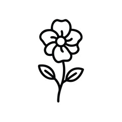 Elegant Floral Outline Drawing Of A Blossoming Flower With Two Leaves Vector