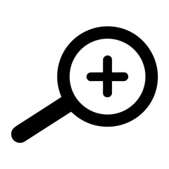 Fototapeta premium Flat bold magnifying glass icon with thick plus symbol for zoom or expand function in ui interface