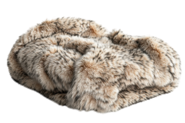 Luxurious lynx faux fur throw blanket soft texture elegant design studio shot on black background
