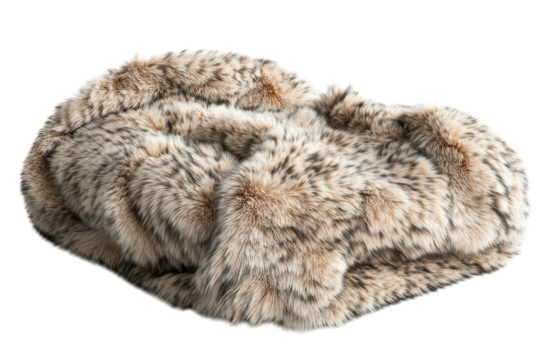 Luxurious lynx faux fur throw blanket soft texture elegant design studio shot on black background