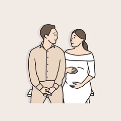 A pregnant couple waiting for their baby in their womb to give birth in good health. Vector design illustration related to pregnancy