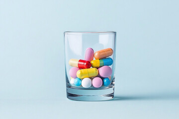 Vitamins in a glass with water representing the start of a health regimen amid a chaotic lifestyle