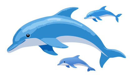 Fototapeta premium Dolphin. 3d rendering isolated on white background. Cartoon plastic style icon