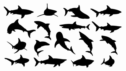 set of sharks silhouette vector
