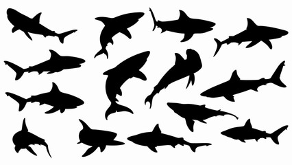 set of sharks silhouette vector