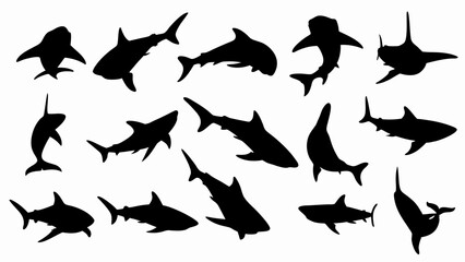 set of sharks silhouette vector
