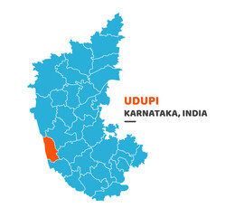 Udupi District Map Illustration Vector Graphic on White Background
