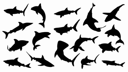 set of sharks silhouette vector