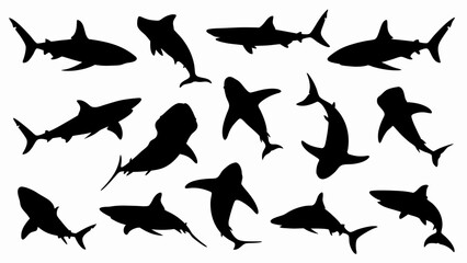 set of sharks silhouette vector