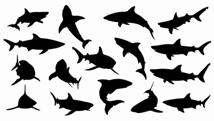 set of sharks silhouette vector
